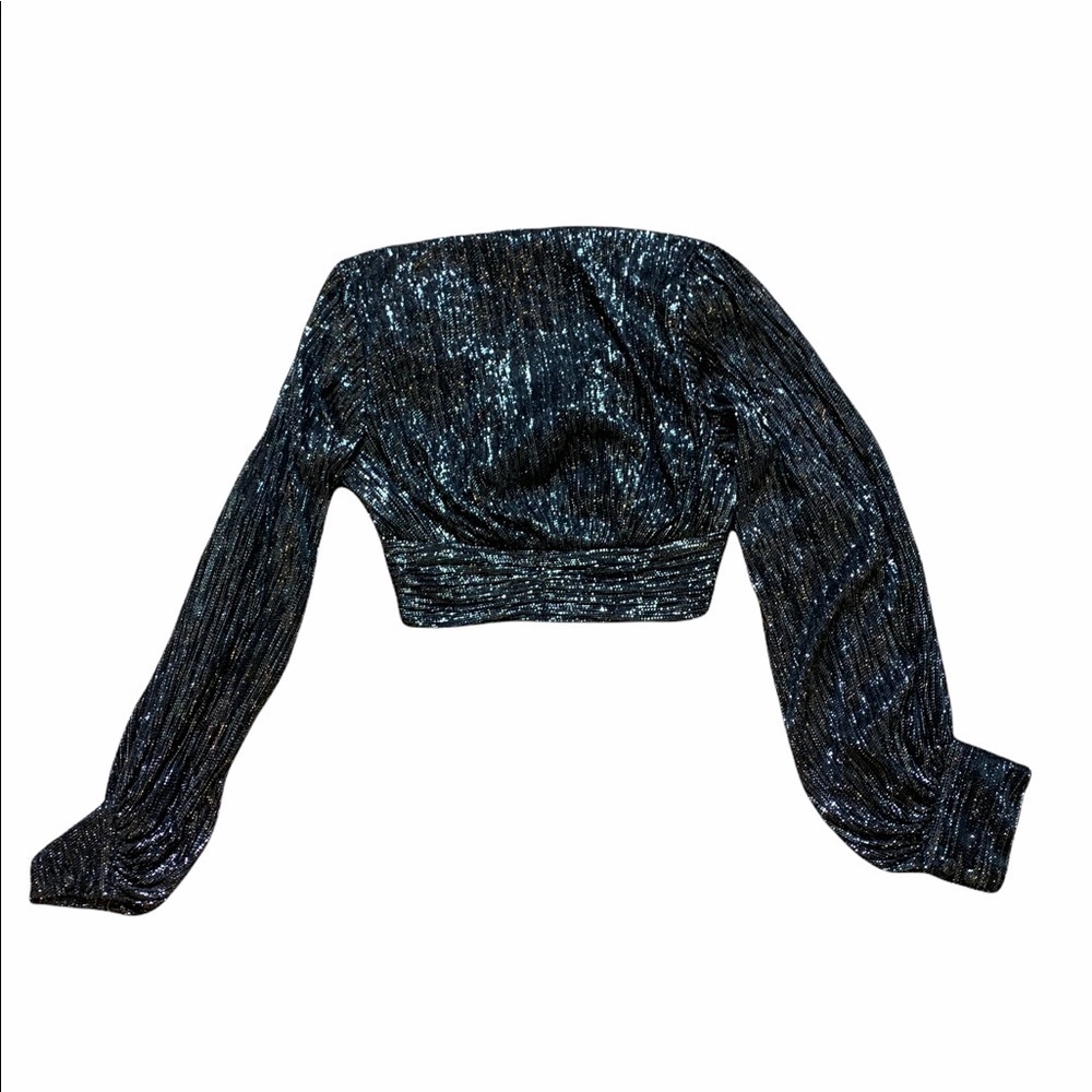 Zara black metallic long sleeve crop top XS nwt - Picture 7 of 11